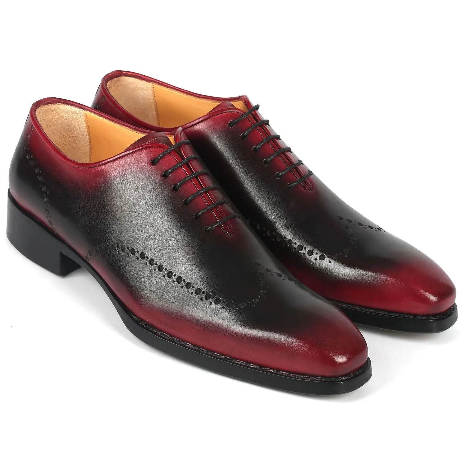 Paul Parkman 081-B51 Men's Shoes Red & Black Calf-Skin Leather Goodyear Welted Oxfords (PM6364)