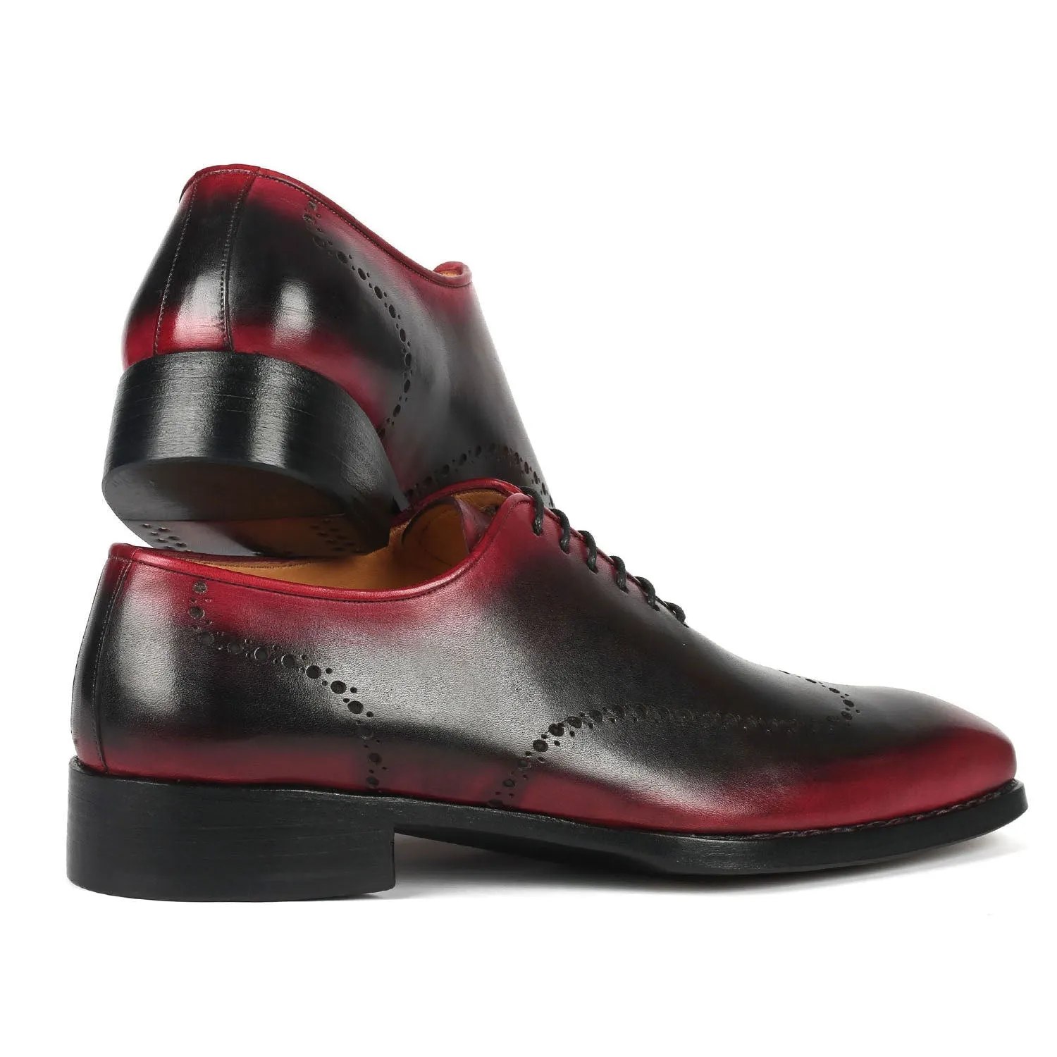 Paul Parkman 081-B51 Men's Shoes Red & Black Calf-Skin Leather Goodyear Welted Oxfords (PM6364)