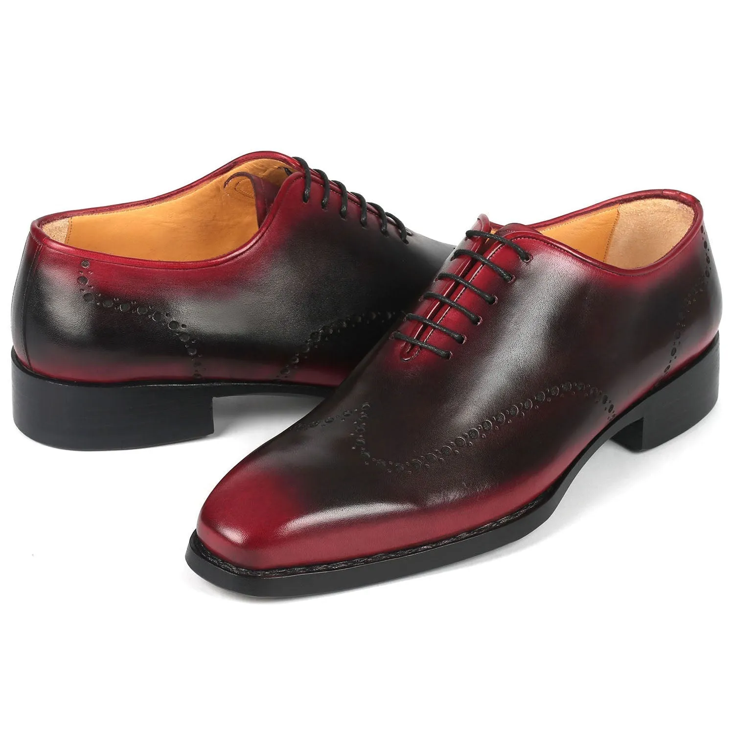 Paul Parkman 081-B51 Men's Shoes Red & Black Calf-Skin Leather Goodyear Welted Oxfords (PM6364)