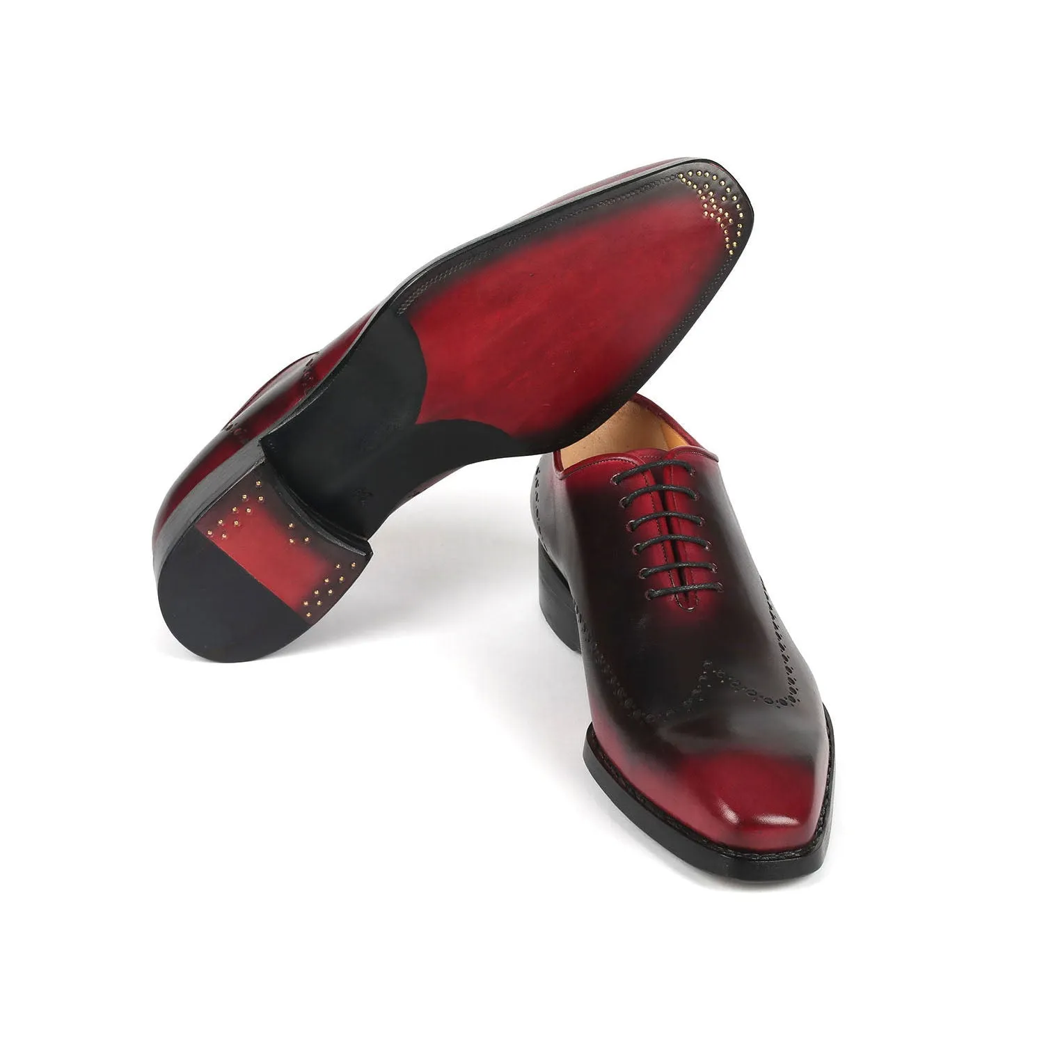 Paul Parkman 081-B51 Men's Shoes Red & Black Calf-Skin Leather Goodyear Welted Oxfords (PM6364)