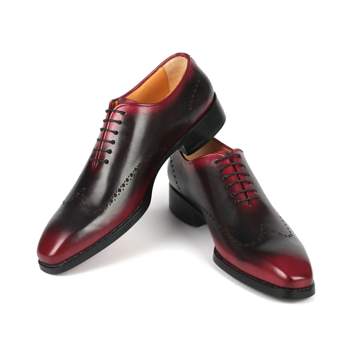 Paul Parkman 081-B51 Men's Shoes Red & Black Calf-Skin Leather Goodyear Welted Oxfords (PM6364)