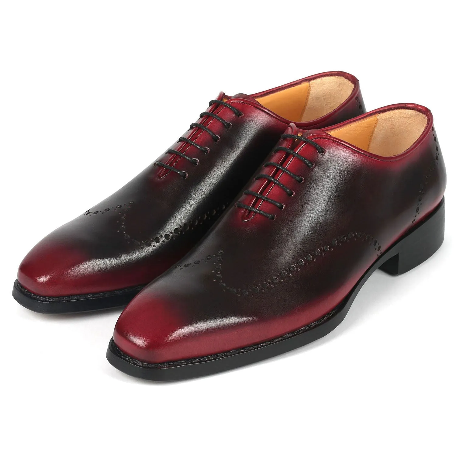 Paul Parkman 081-B51 Men's Shoes Red & Black Calf-Skin Leather Goodyear Welted Oxfords (PM6364)