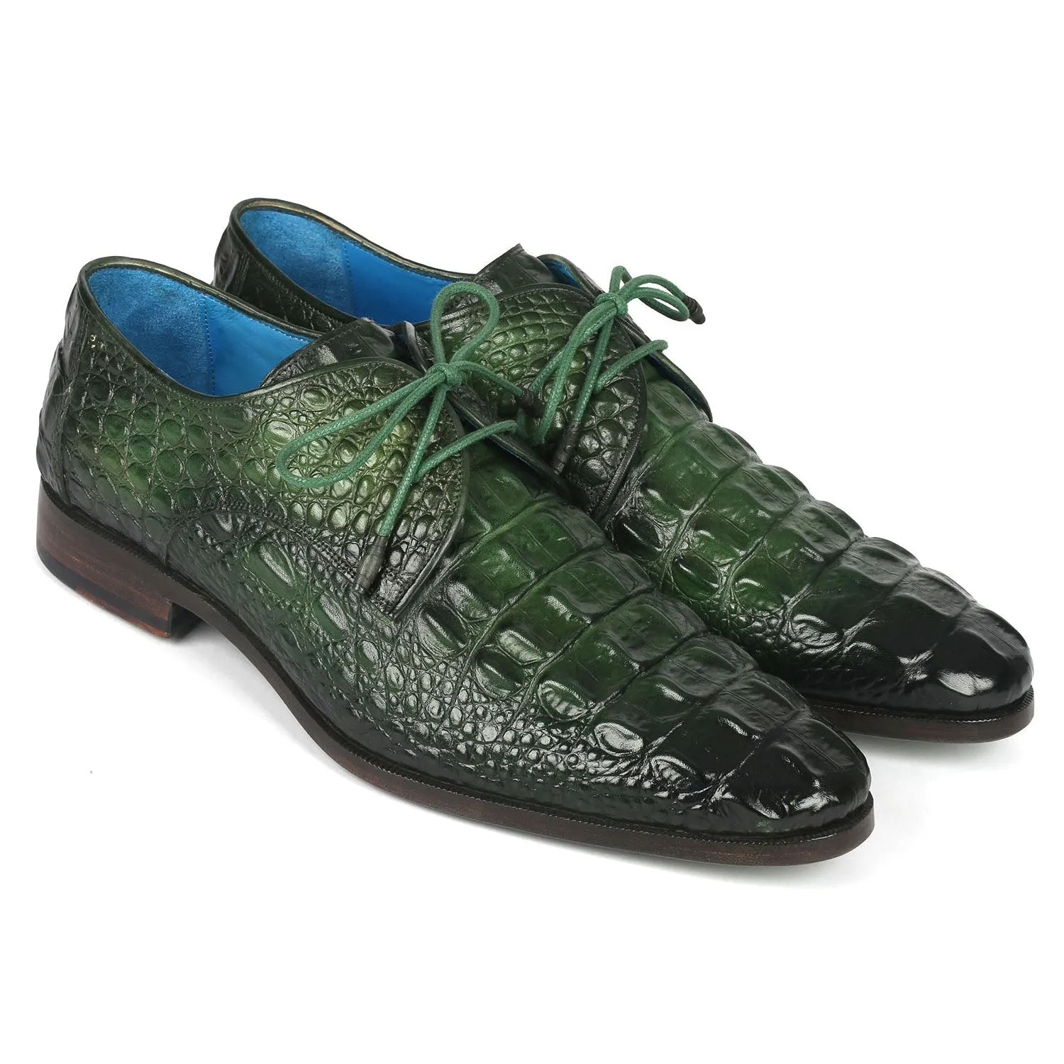 Paul Parkman 1438GRN Men's Shoes Green Crocodile Print Leather Derby Oxfords (PM6363)