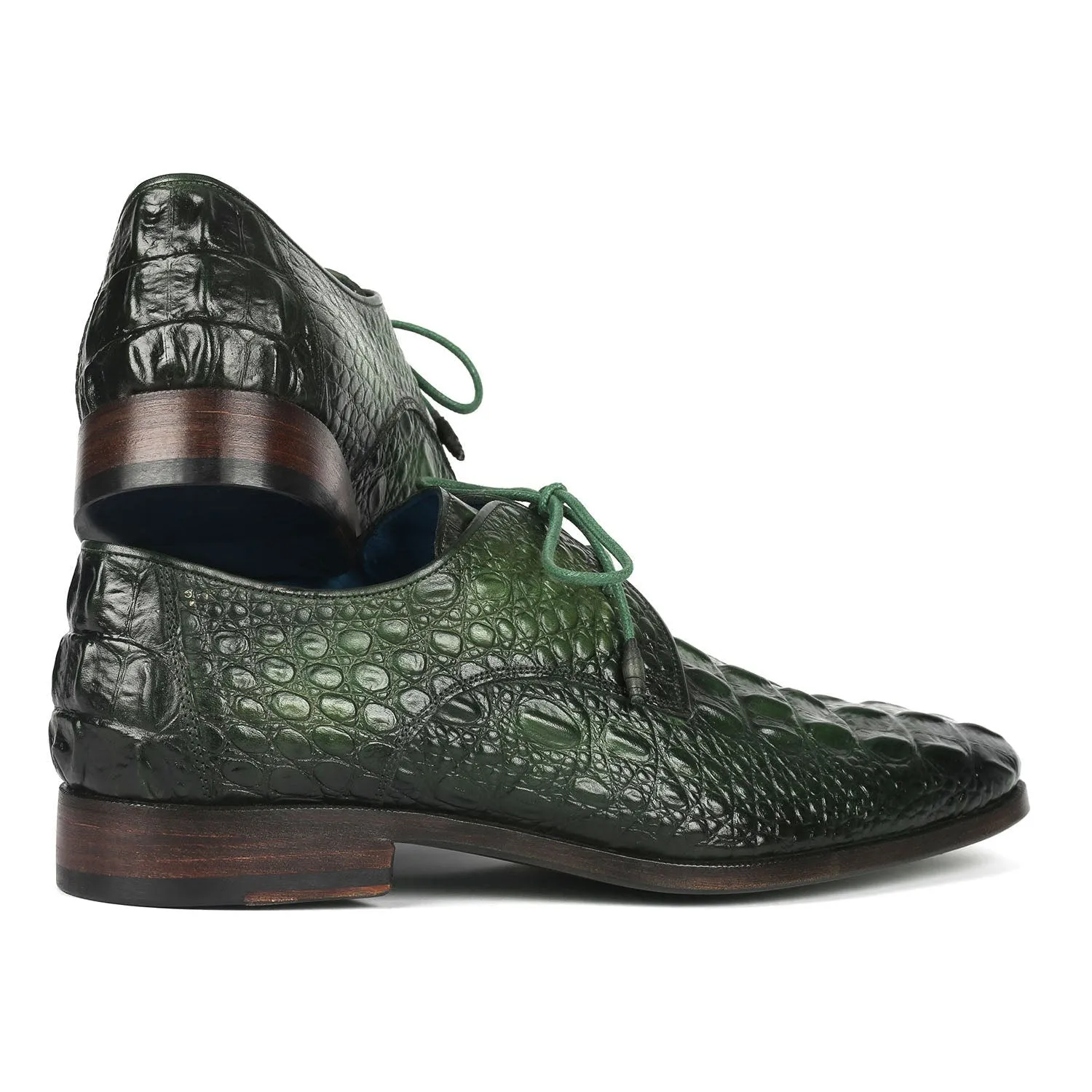 Paul Parkman 1438GRN Men's Shoes Green Crocodile Print Leather Derby Oxfords (PM6363)