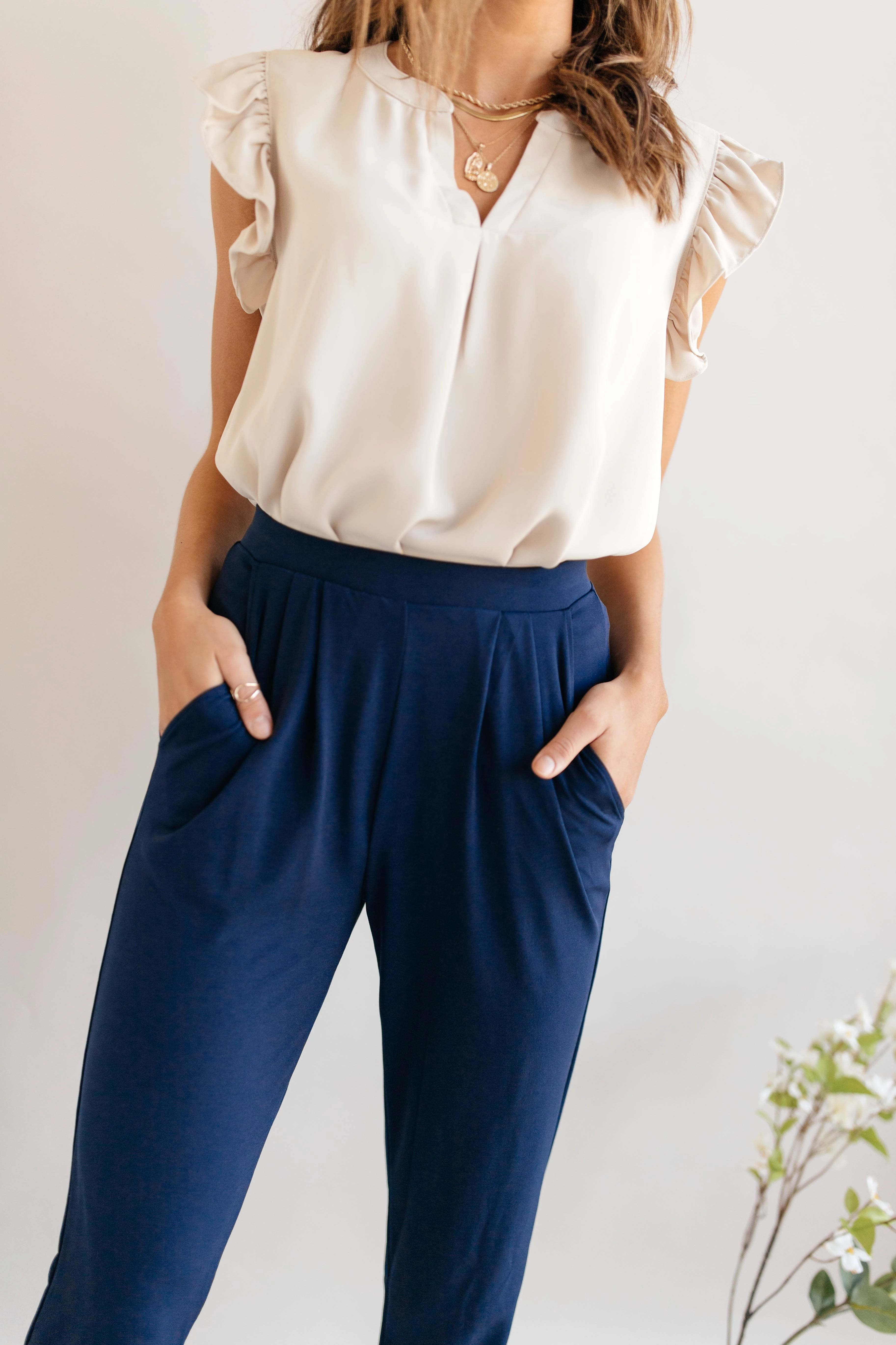 Pleated Waist Pants With Pockets