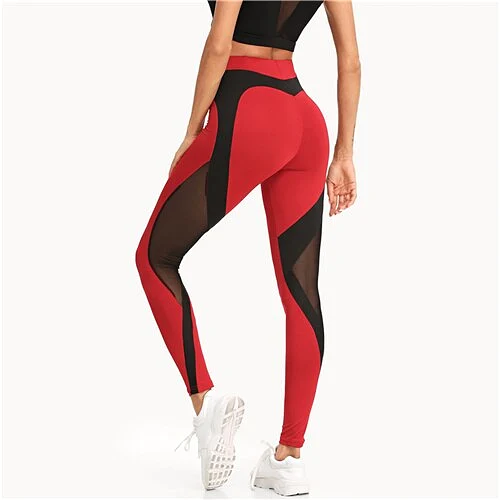 Red Contrast Leggings with Black Mesh Inserts and High Waist Annalise_sale