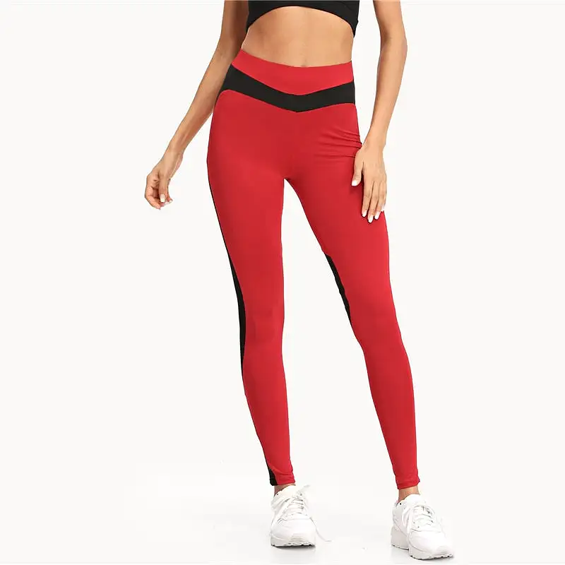 Red Contrast Leggings with Black Mesh Inserts and High Waist Annalise_sale