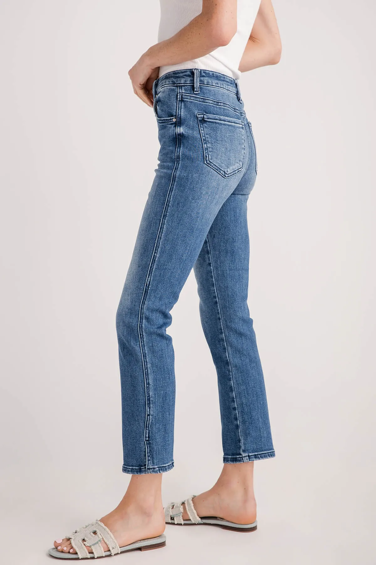 Risen Blair Mid Rise Slim Side Slit Straight Leg Jeans