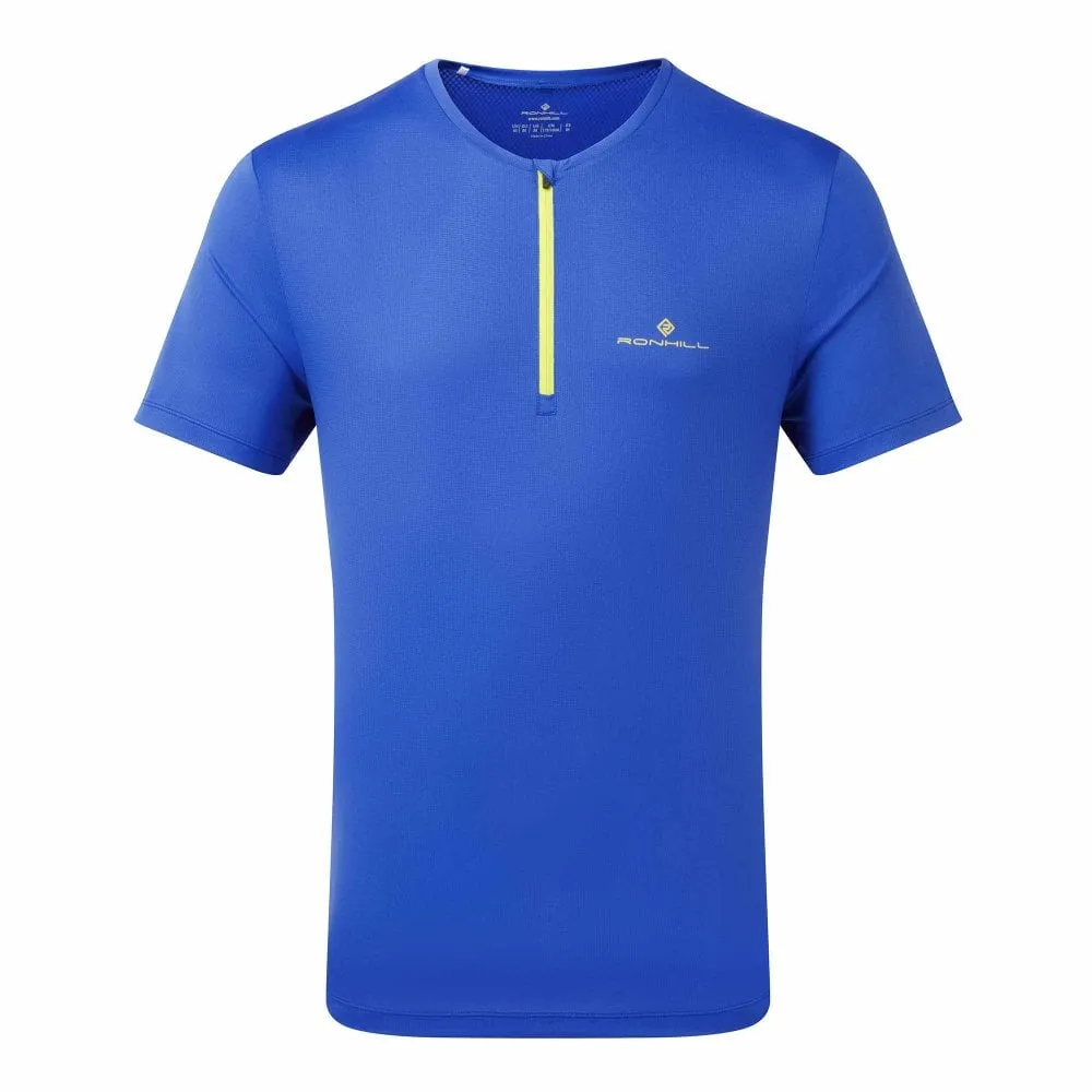 Ronhill  Men's Tech 1/2 Zip Short Sleeved T-Shirt Azurite/Citrus