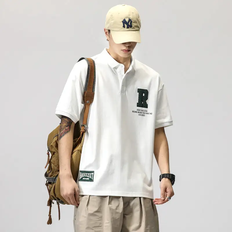 Short-sleeved lapel loose high-end handsome work T-shirt