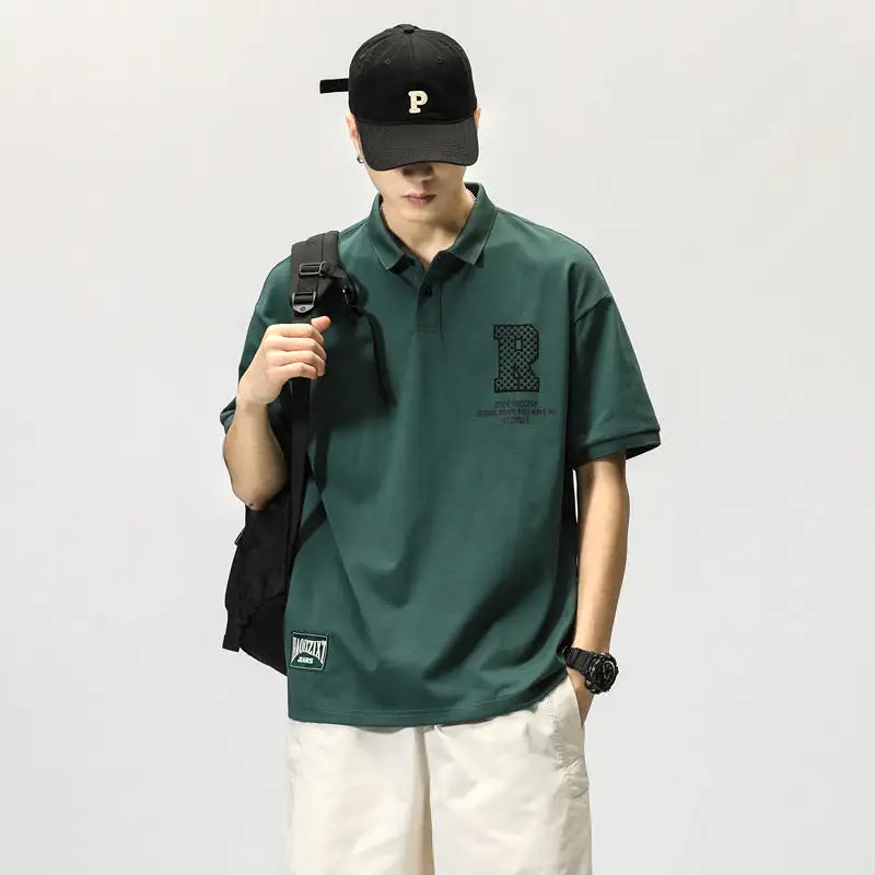 Short-sleeved lapel loose high-end handsome work T-shirt