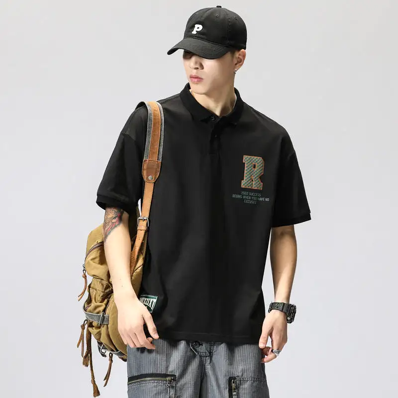 Short-sleeved lapel loose high-end handsome work T-shirt