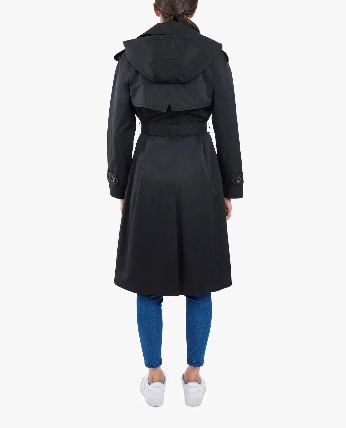 SINGLE BREASTED BELTED RAINCOAT WITH HOOD