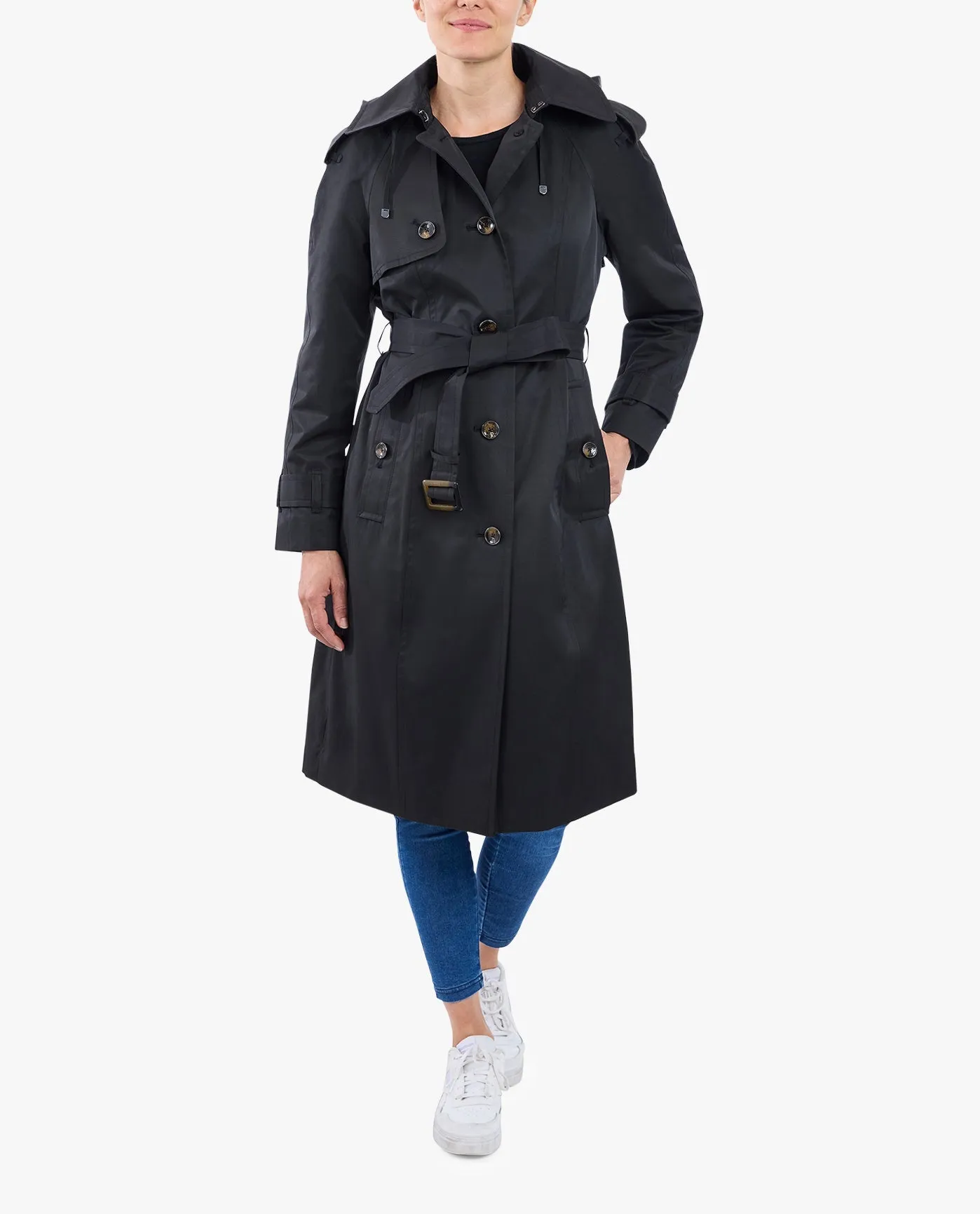 SINGLE BREASTED BELTED RAINCOAT WITH HOOD