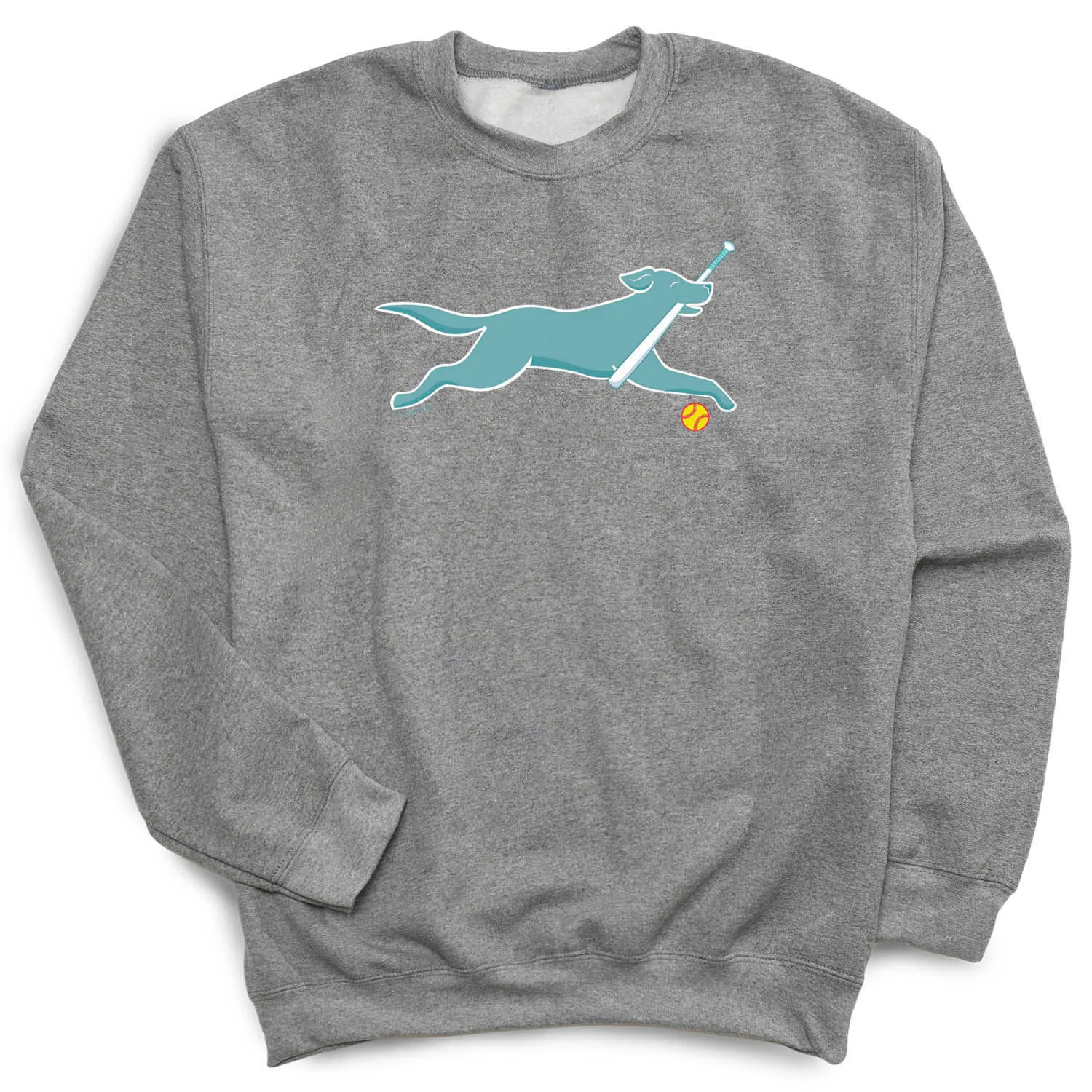 Softball Crewneck Sweatshirt - Mitts the Softball Dog 