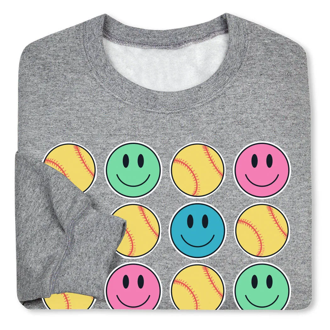 Softball Crewneck Sweatshirt - Softball Makes Me Happy 