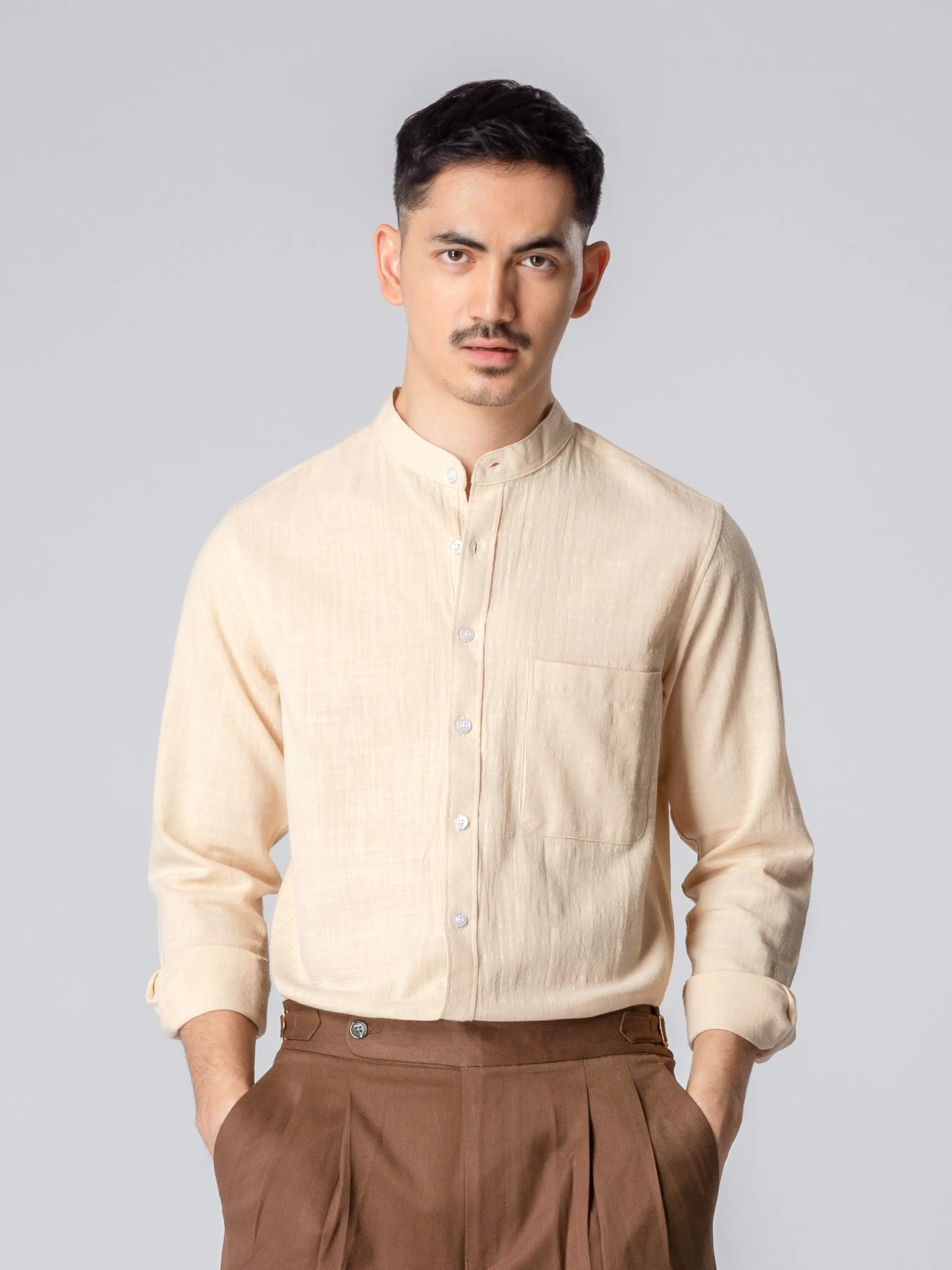 Stand Collar Shirt - Cream