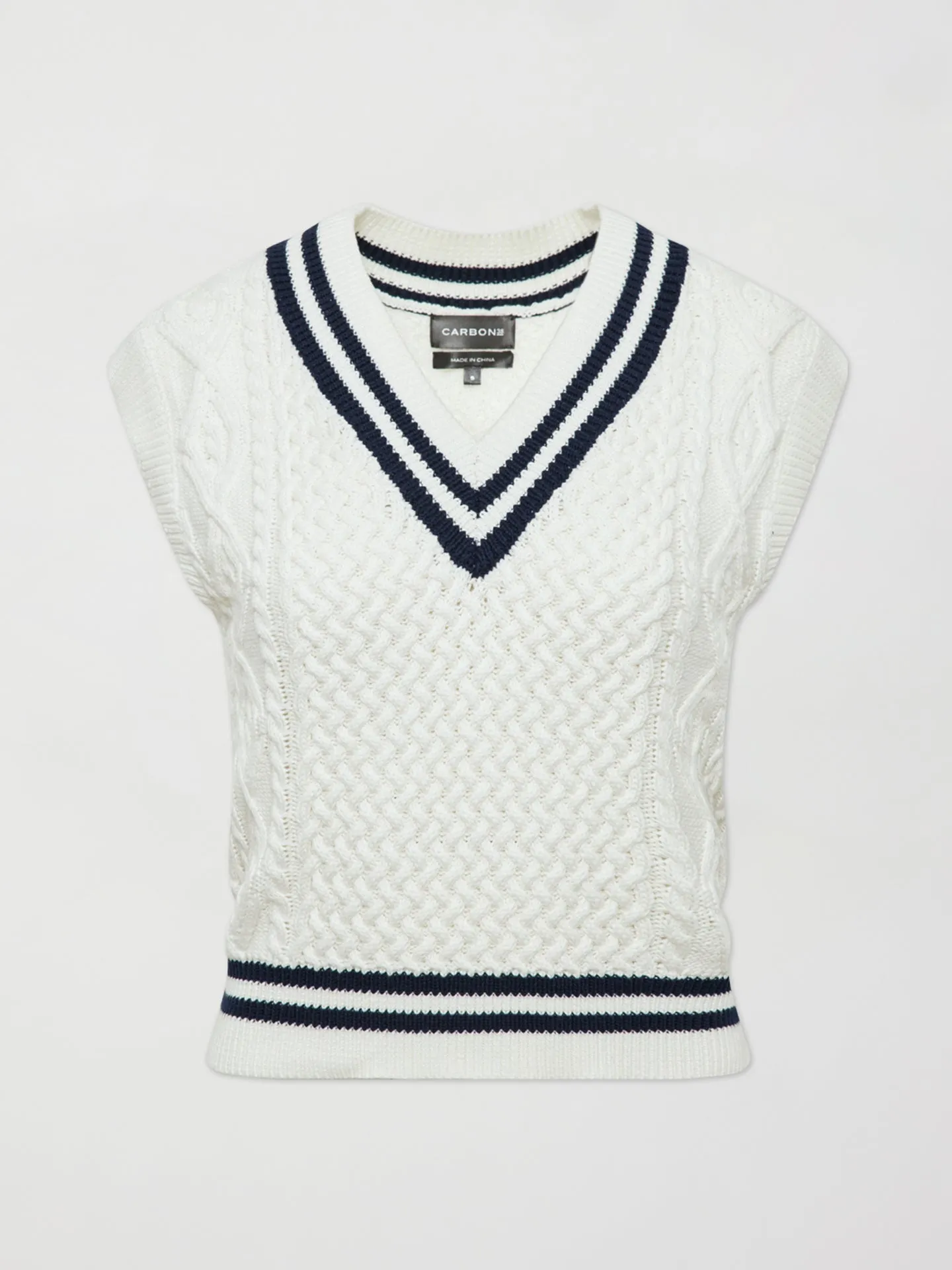 STRIPED CROPPED SWEATER VEST - IVORY W/ NAVY