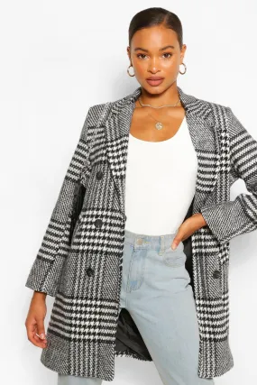 Tonal Check Double Breasted Wool Look Coat