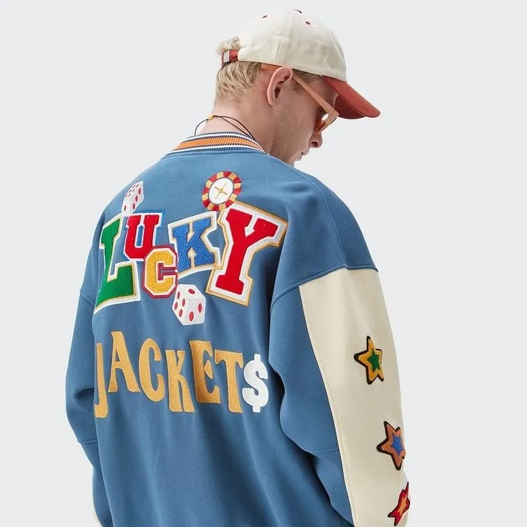 Varsity Jacket with 'Lucky' Casino Aesthetic Patching