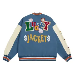 Varsity Jacket with 'Lucky' Casino Aesthetic Patching