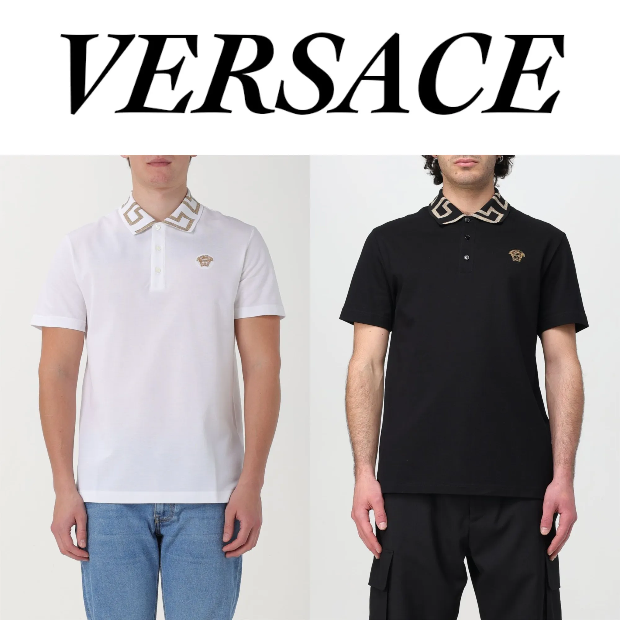 VERSACE  |Greca Short-Sleeved Polo Shirt