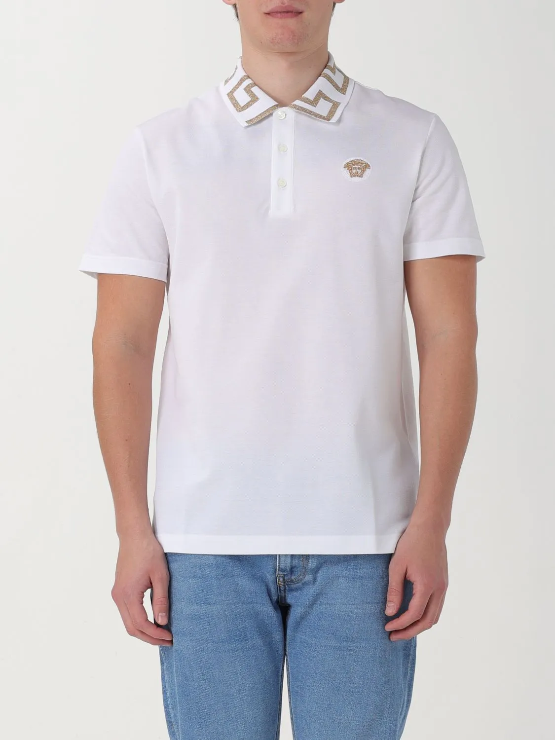 VERSACE  |Greca Short-Sleeved Polo Shirt