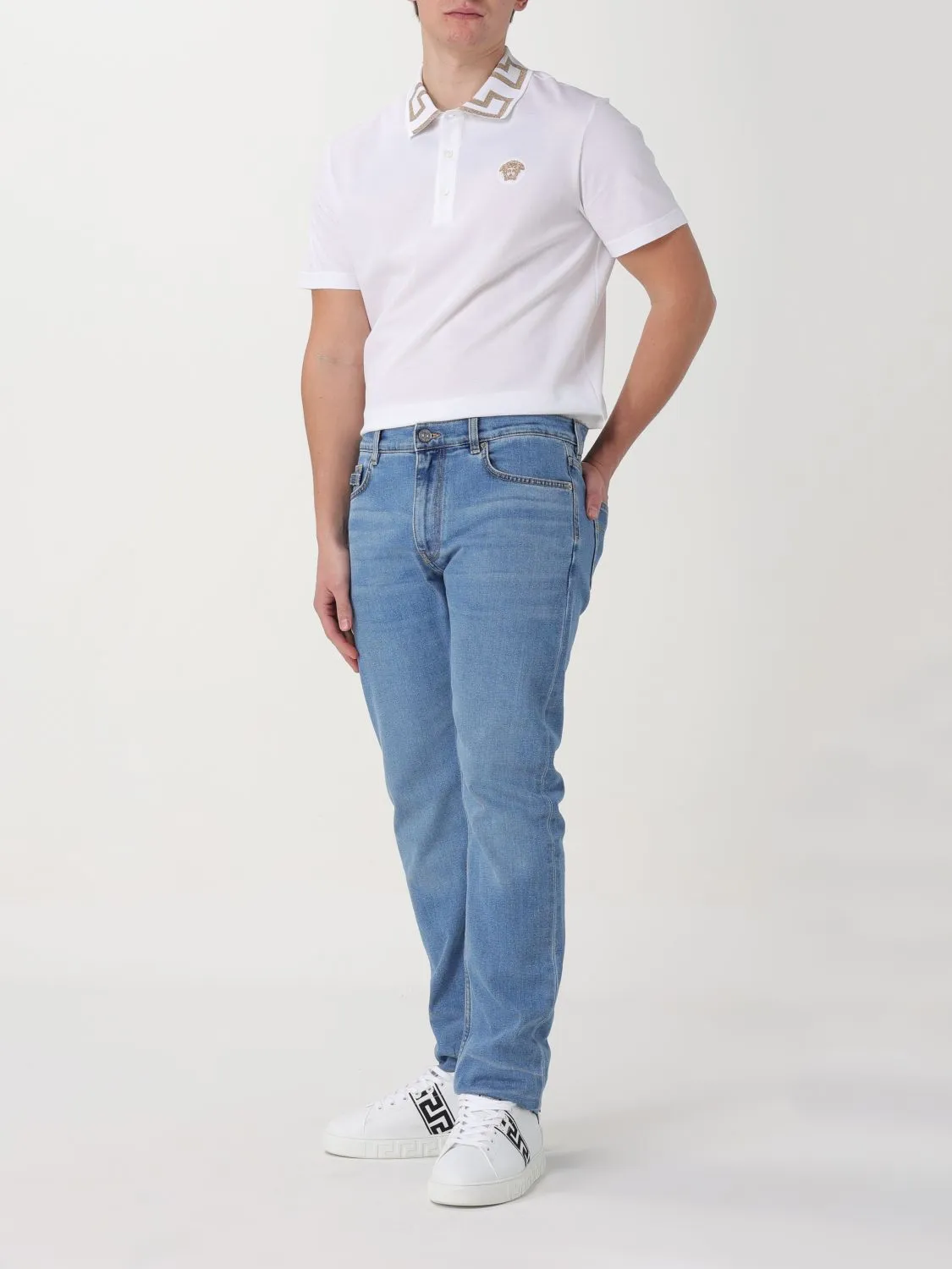 VERSACE  |Greca Short-Sleeved Polo Shirt