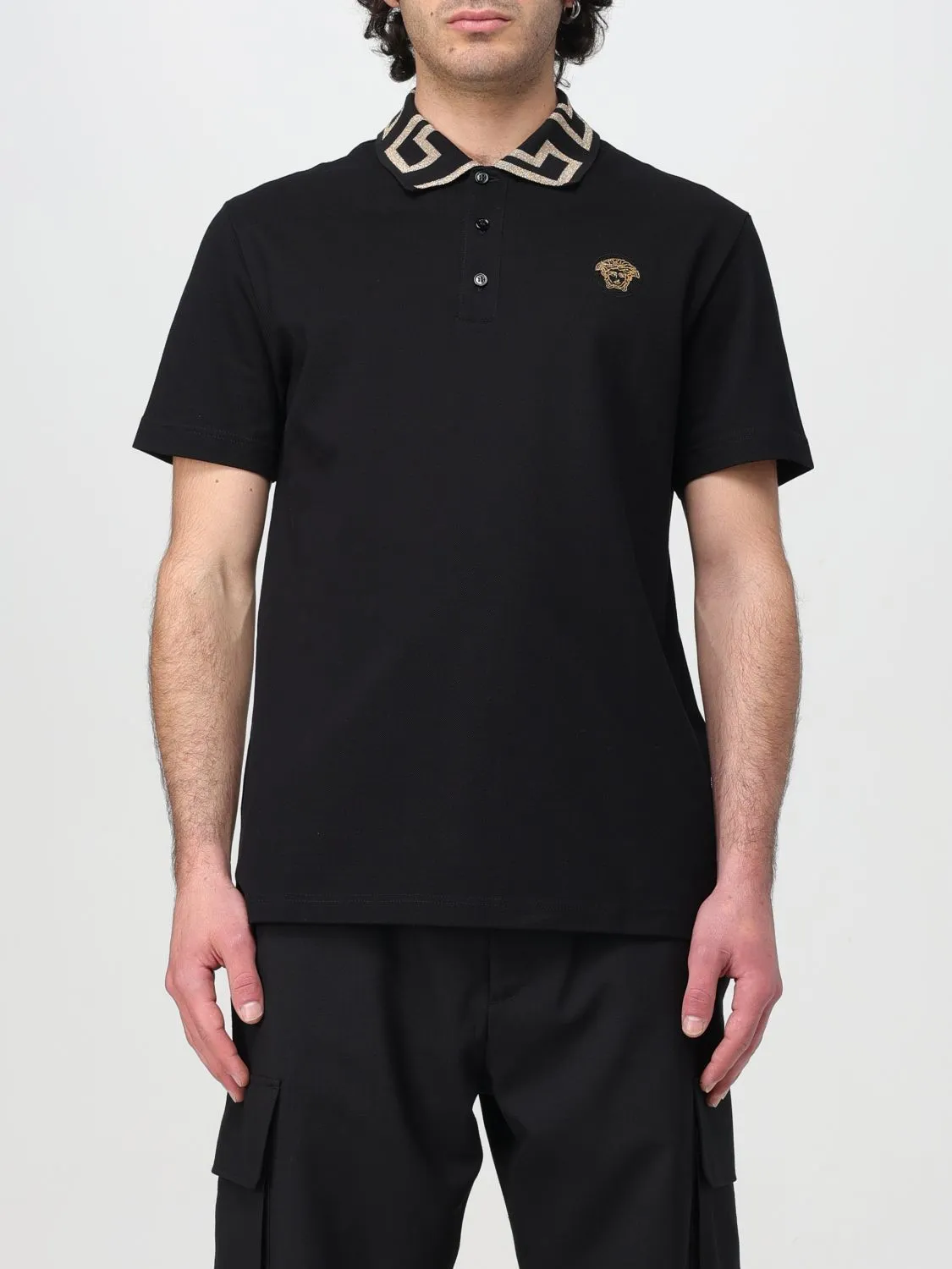 VERSACE  |Greca Short-Sleeved Polo Shirt