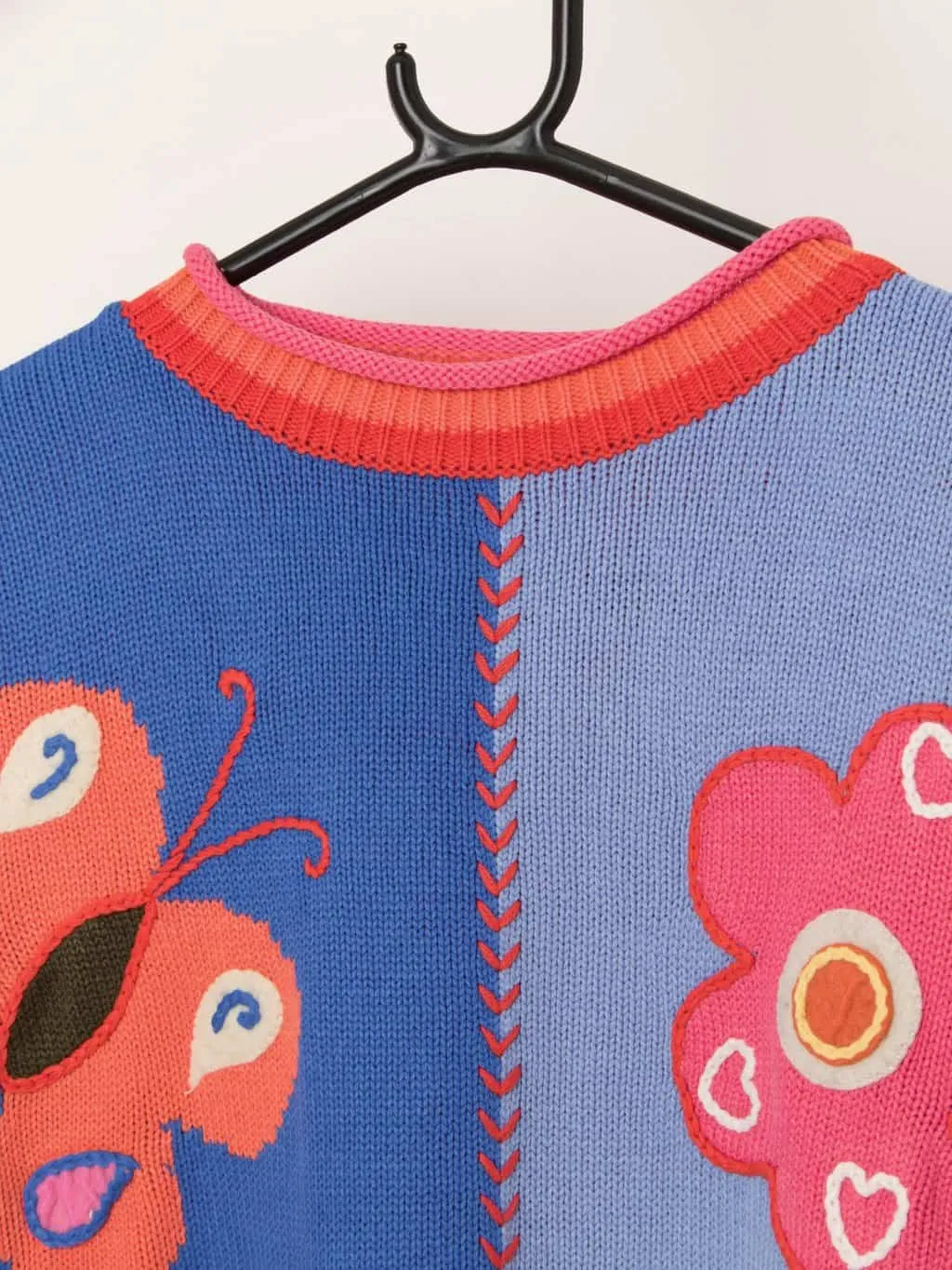 Vintage 90s St Michael embroidered bright jumper with crochet fringes – Small / Medium