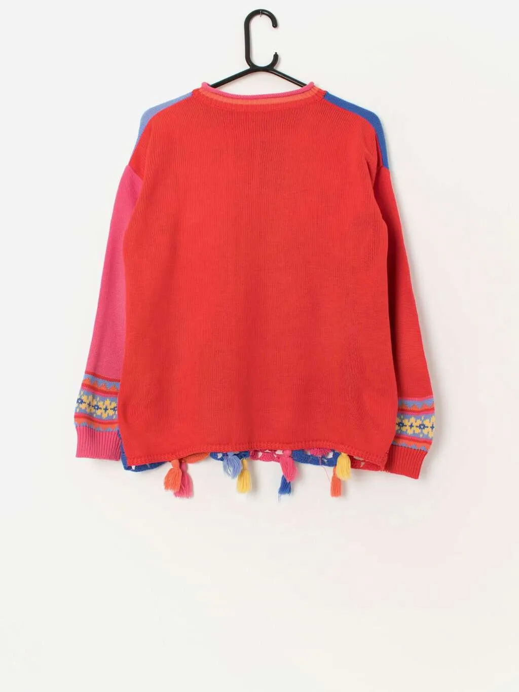 Vintage 90s St Michael embroidered bright jumper with crochet fringes – Small / Medium