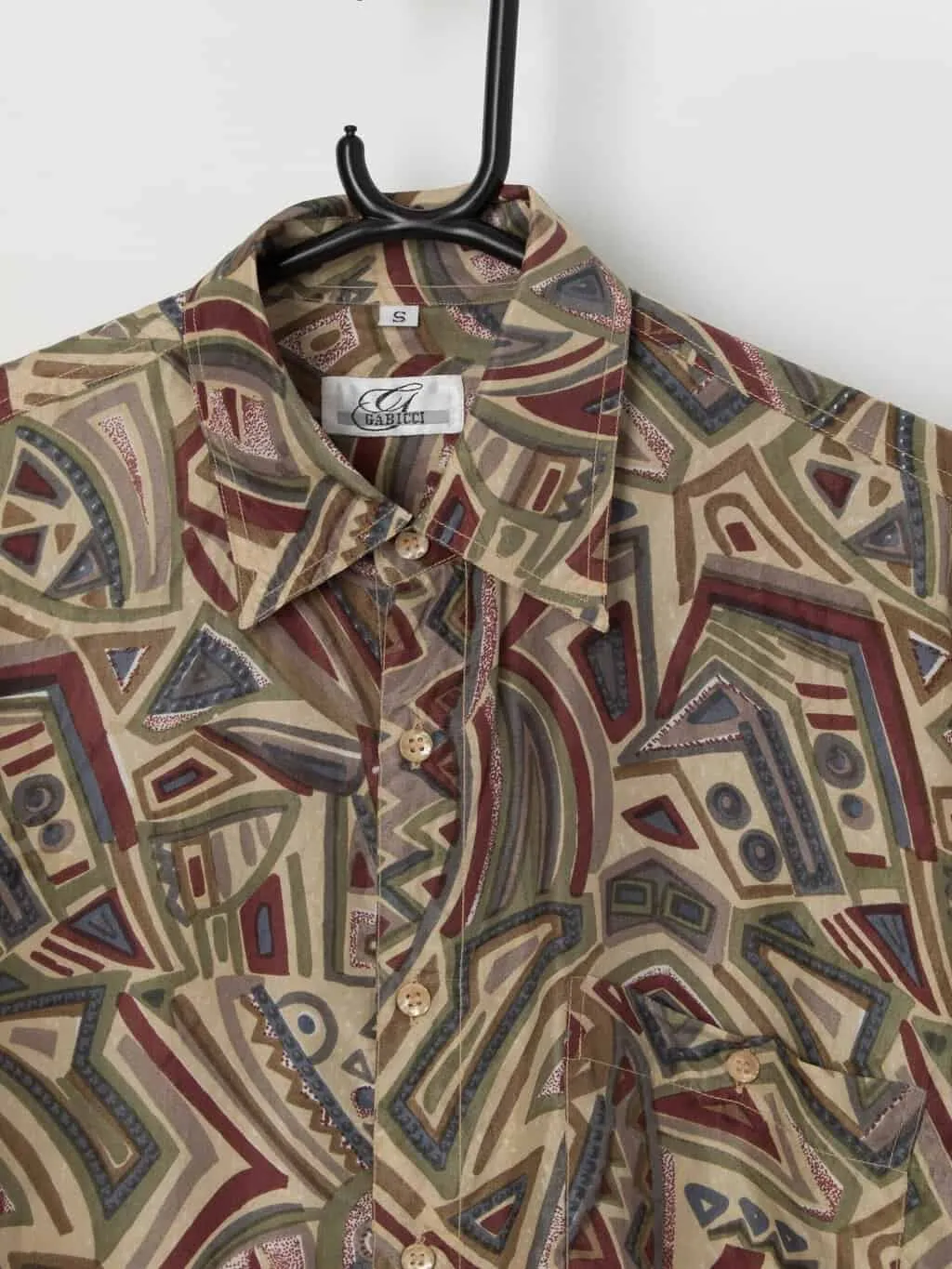 Vintage abstract silk shirt in green and red – Small / Medium