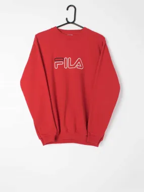 Vintage Fila sweatshirt bright red 90s Y2K spellout logo – Small / Medium