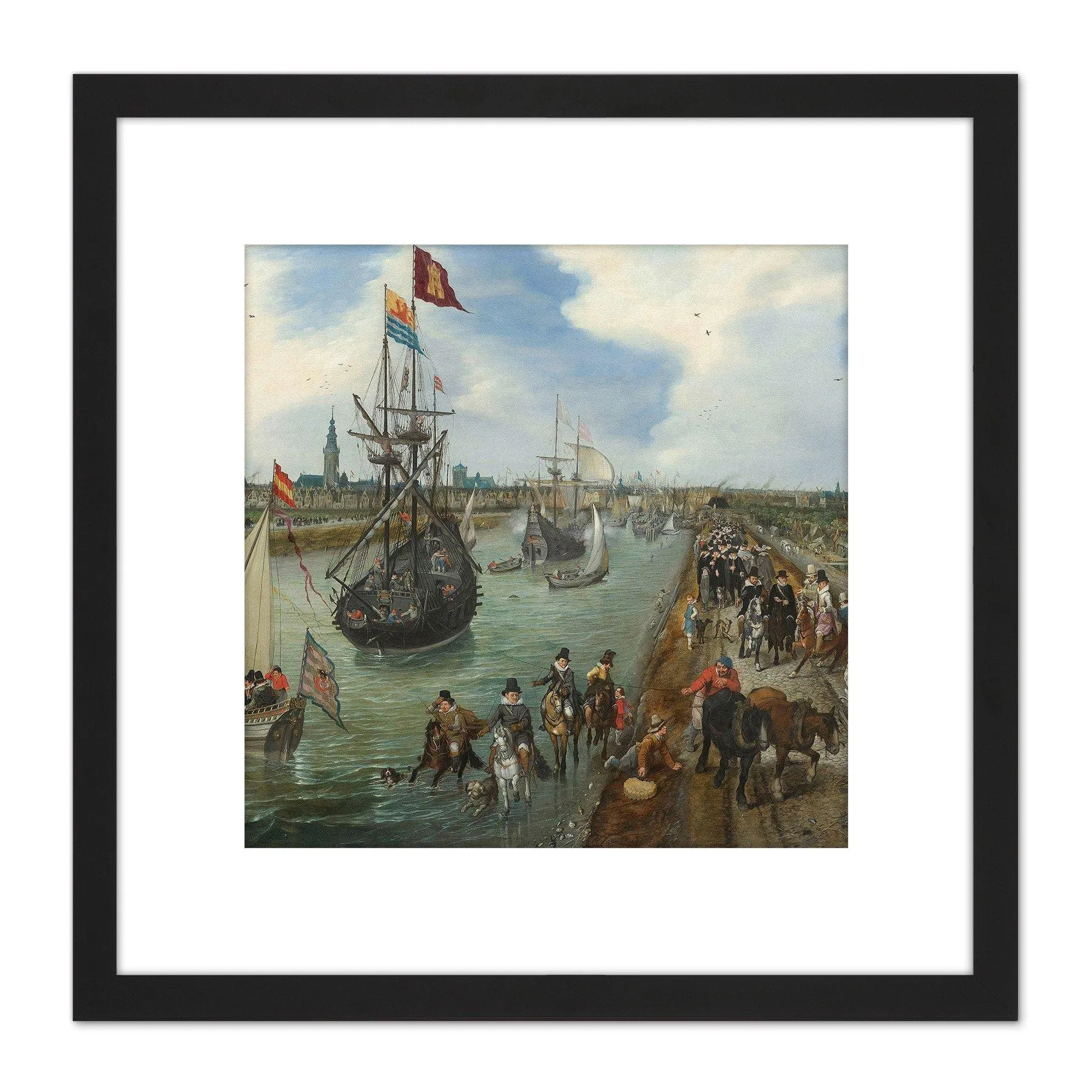 Wall Art & Pictures | De Venne Departure Of Dignitary From Middelburg 8X8 Inch Square Wooden Framed Wall Art Print Picture w