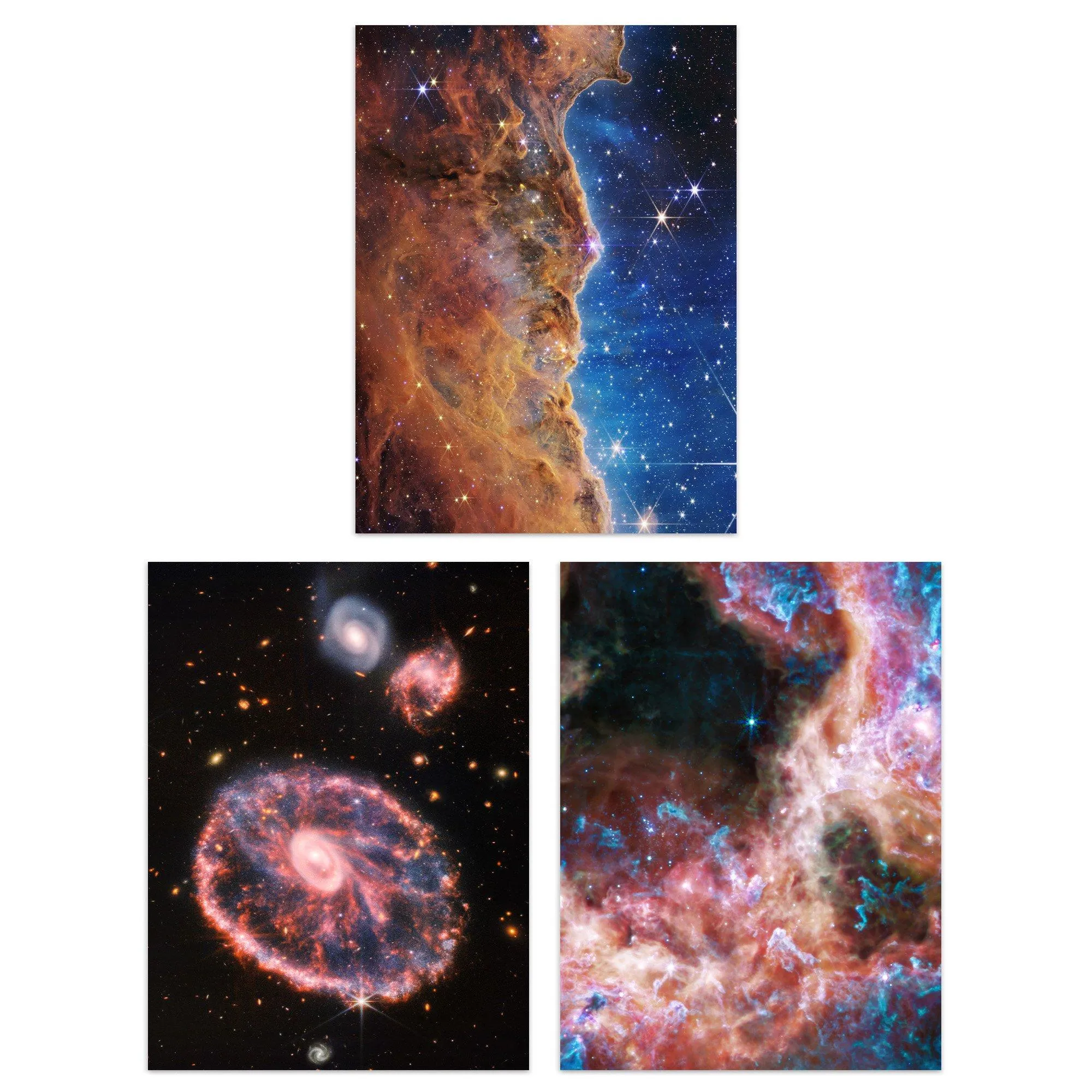 Wall Art & Pictures | Wall Art Print Pack of 3 NASA James Webb Images Cosmic Cliffs Carina Nebula Cartwheel Galaxy Cosmic Ta