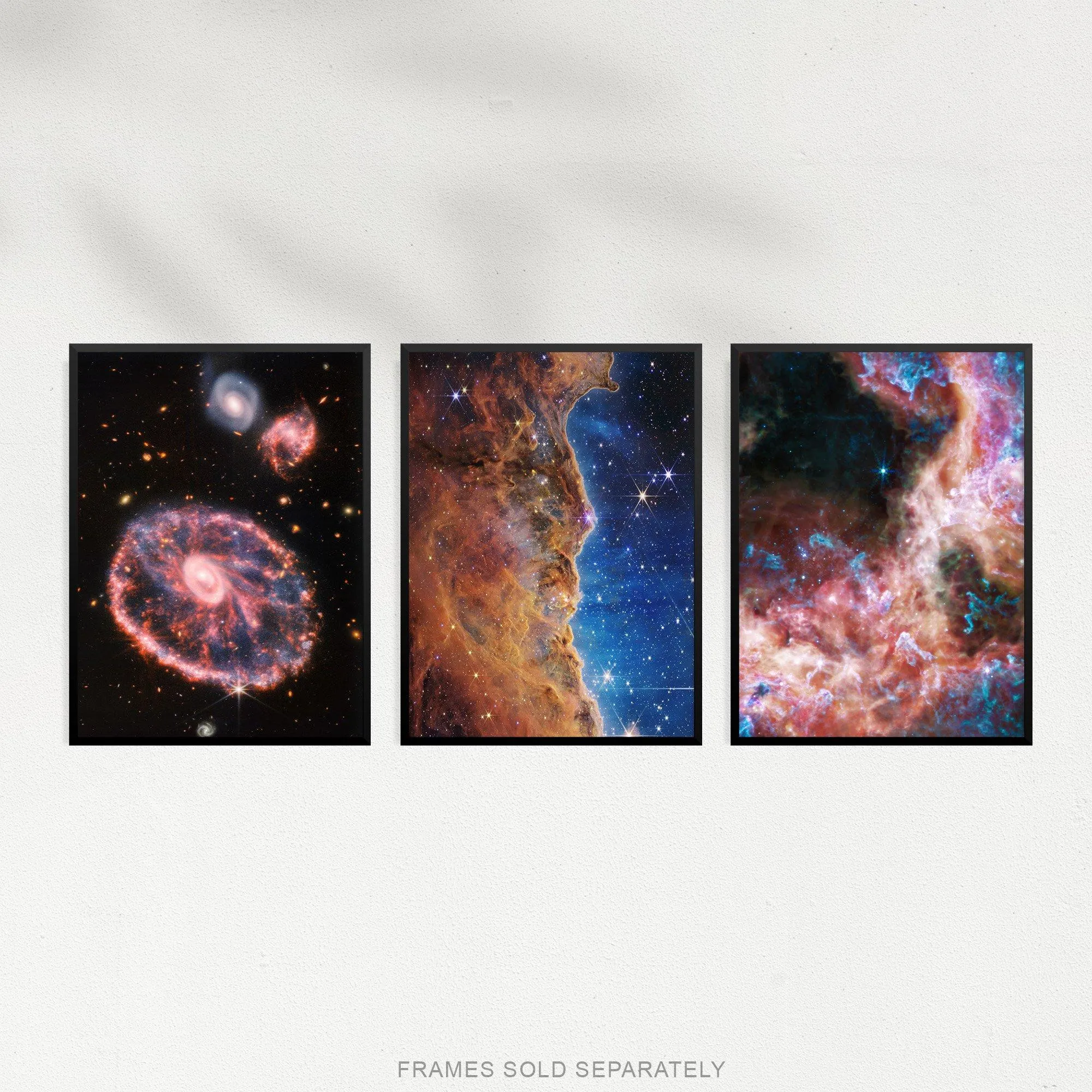 Wall Art & Pictures | Wall Art Print Pack of 3 NASA James Webb Images Cosmic Cliffs Carina Nebula Cartwheel Galaxy Cosmic Ta