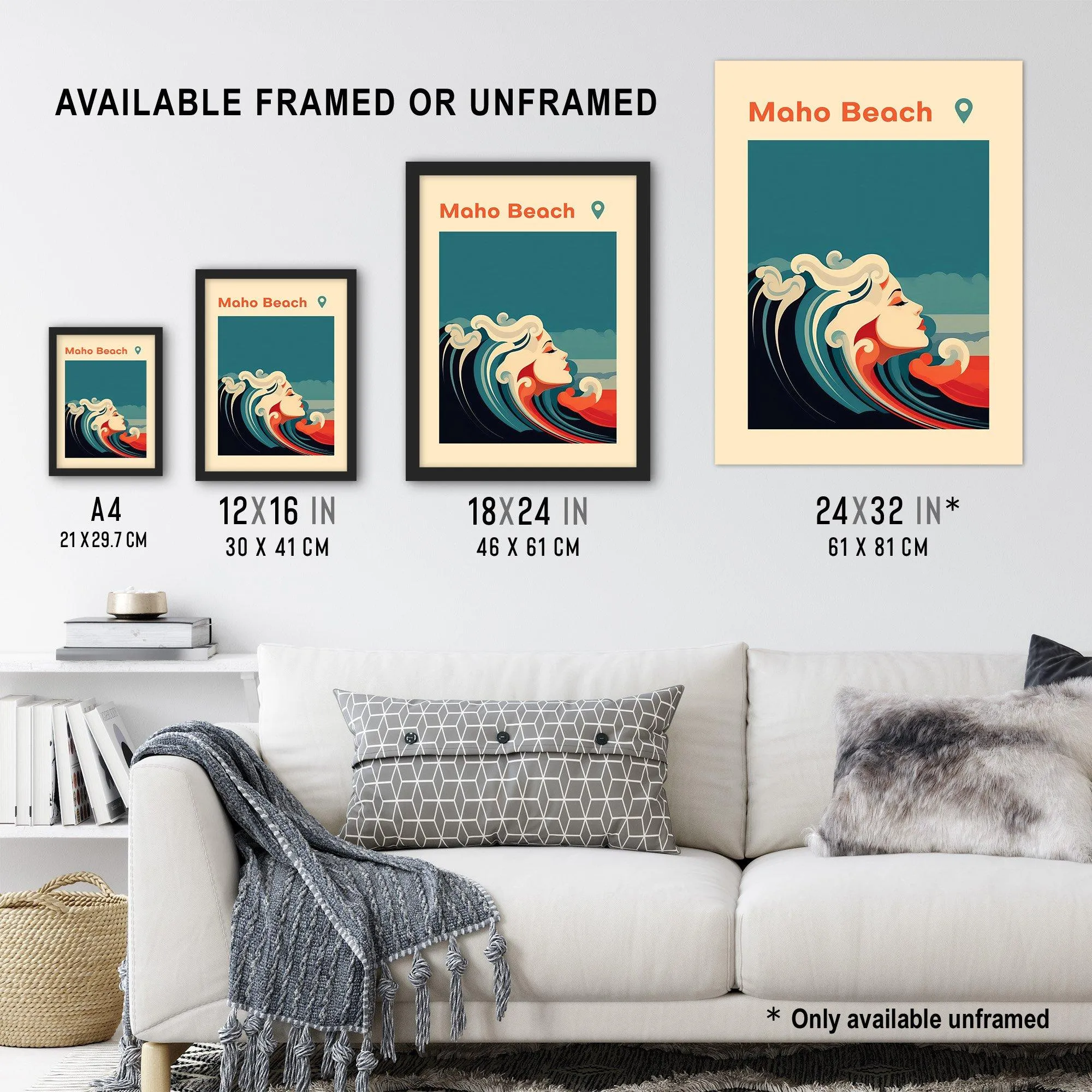 Wall Art & Pictures | Wall Art Print The Seaside Calls Maho Beach Sint Maarten Modern Woman of the Waves Sea Siren Ocean Art