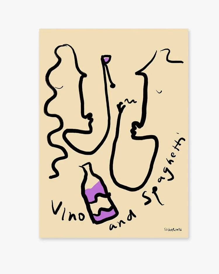 Wall of Art Vino And Spaghetti By Sshepaints