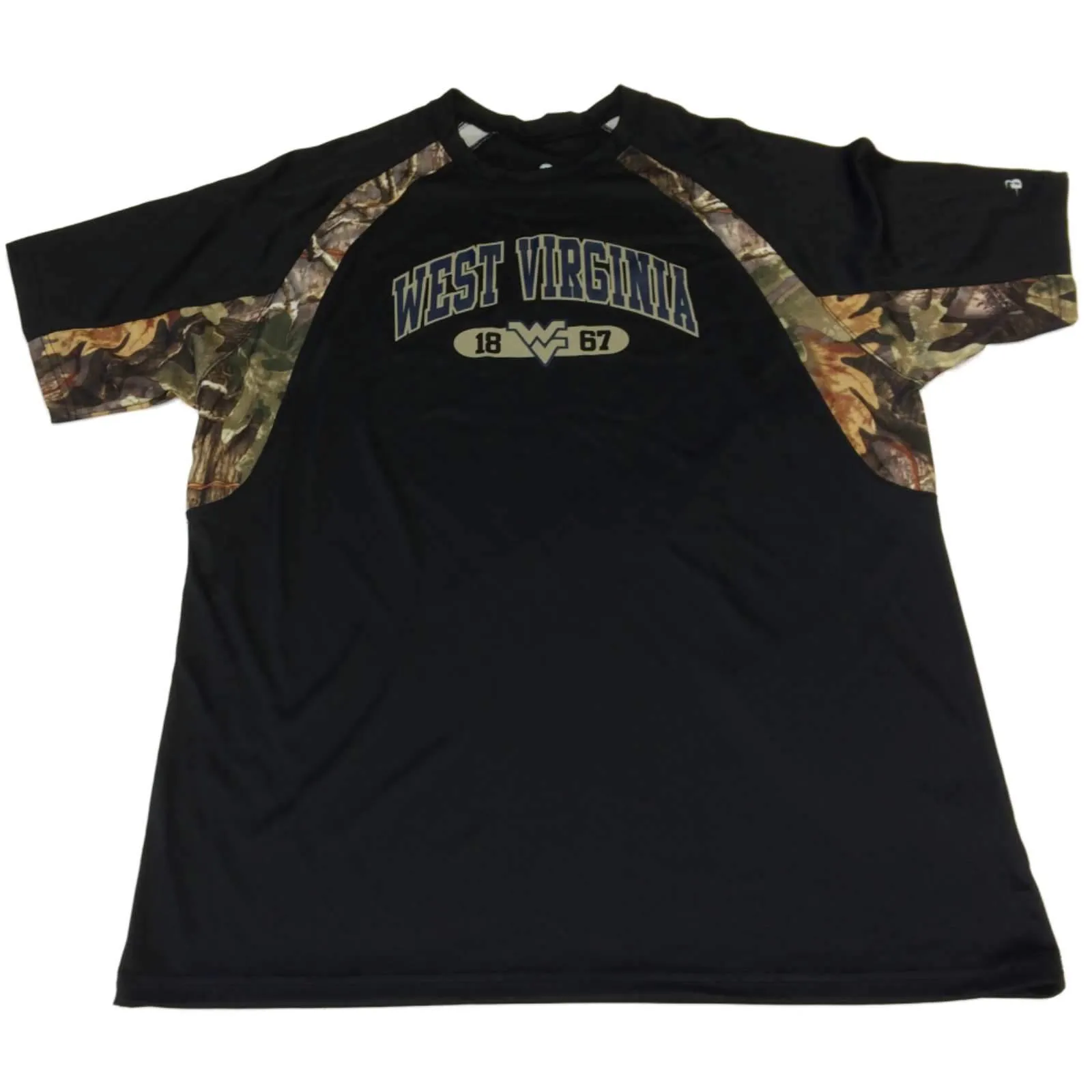 West Virigina Mountaineers Badger Sport Black % Camo SS Crew Neck T-Shirt (L)