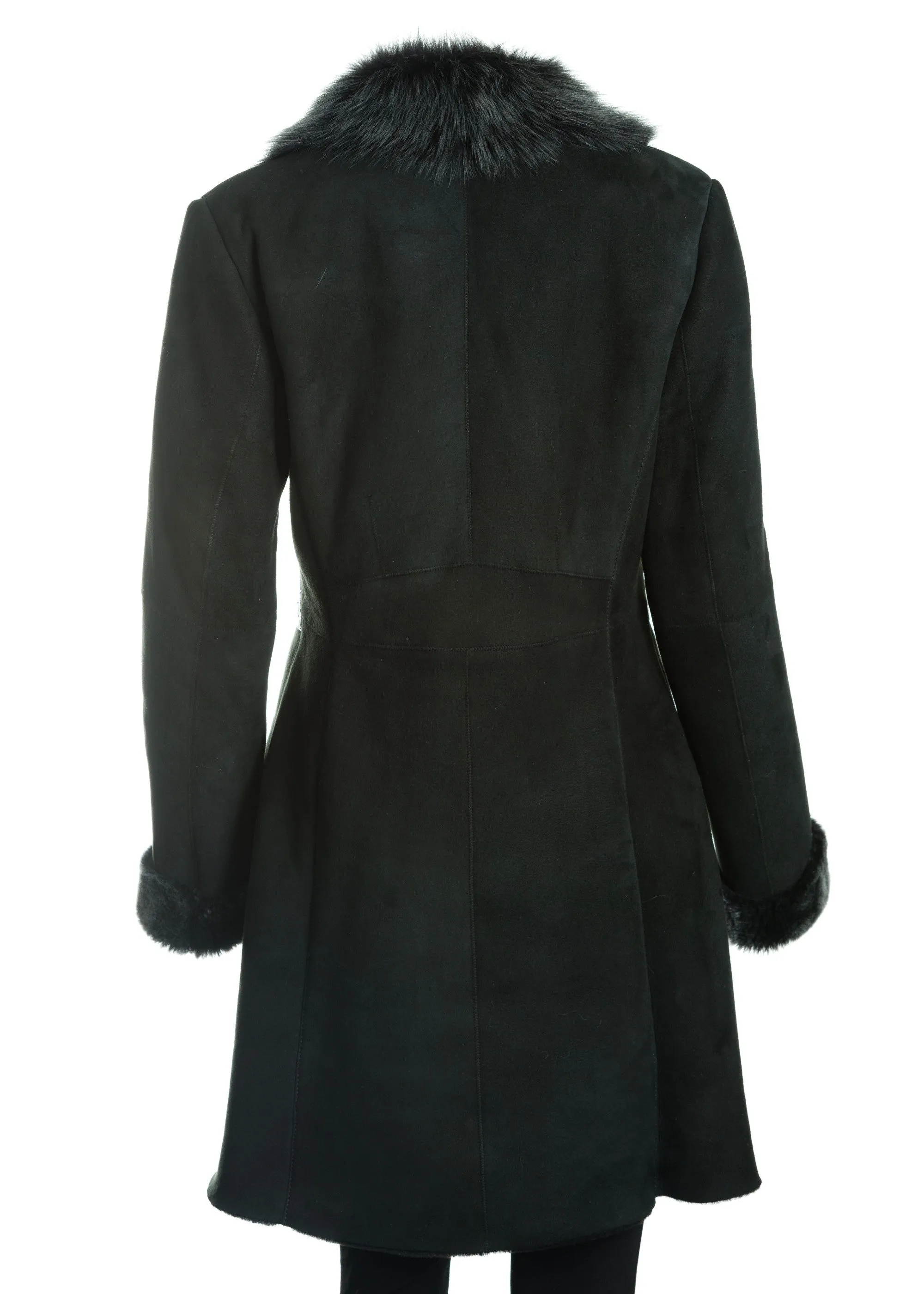 Women's Black 3/4 Button-Up Toscana Sheepskin Coat: Gabriella