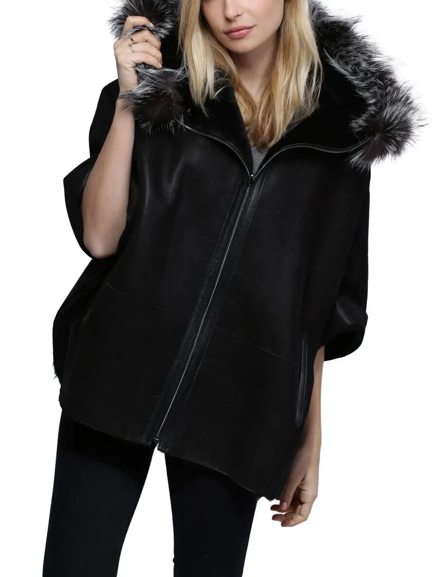 Women's black sheep / fox hooded jacket pisa