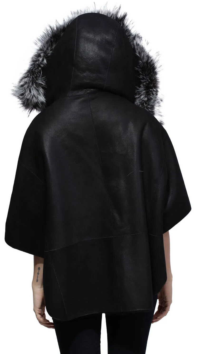 Women's black sheep / fox hooded jacket pisa