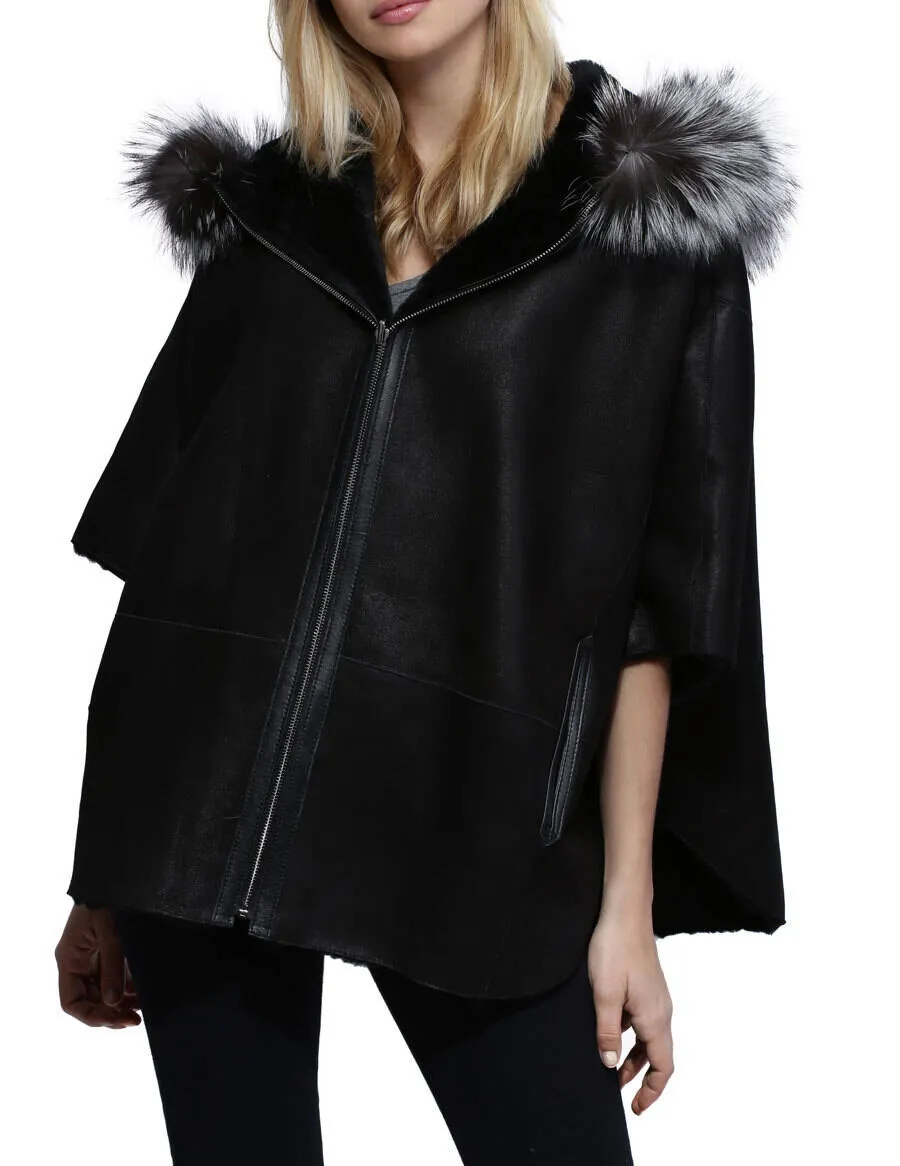 Women's black sheep / fox hooded jacket pisa