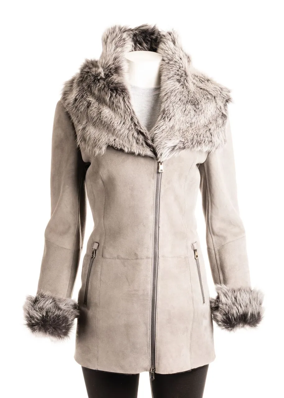 Women's Grey 3/4 Length Toscana Shearling Sheepskin Coat: Chiara