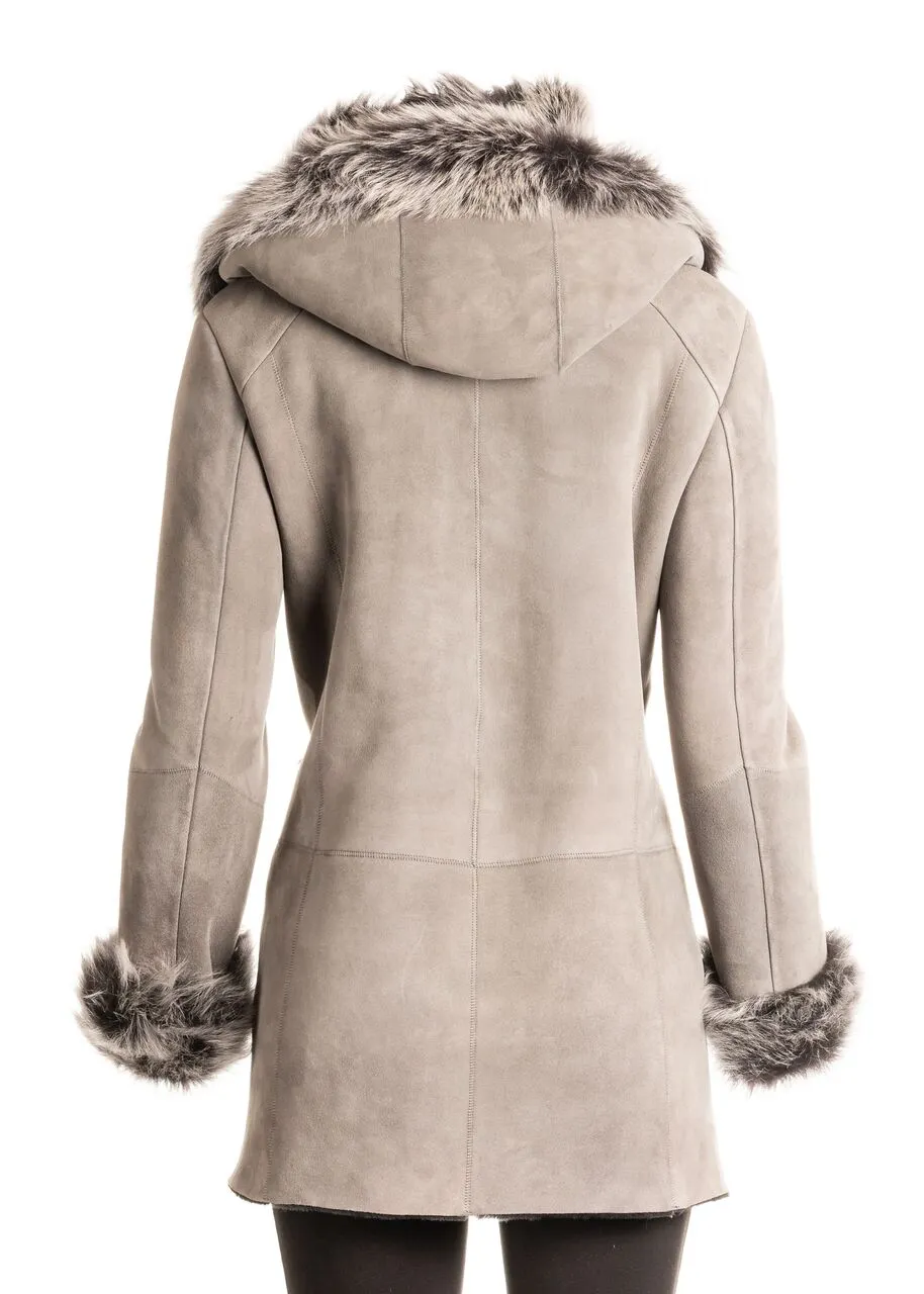 Women's Grey 3/4 Length Toscana Shearling Sheepskin Coat: Chiara