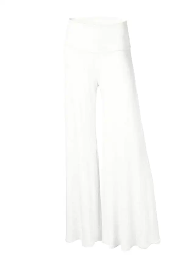 Women's Stylish Wide Leg Faux Linen Pants with High Waist and Drawstring - Black/White S-M