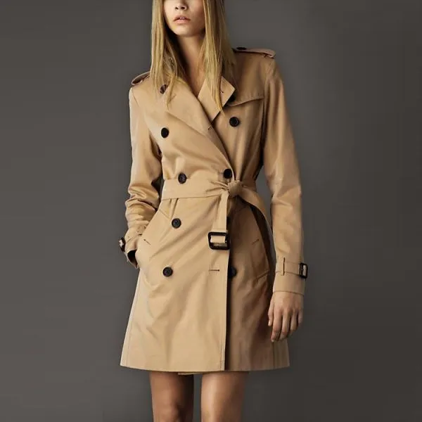 Women's Waterproof Trench Coat with Double Belt Buckle