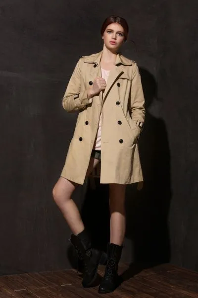 Women's Waterproof Trench Coat with Double Belt Buckle