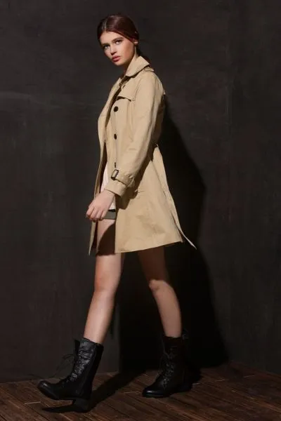 Women's Waterproof Trench Coat with Double Belt Buckle