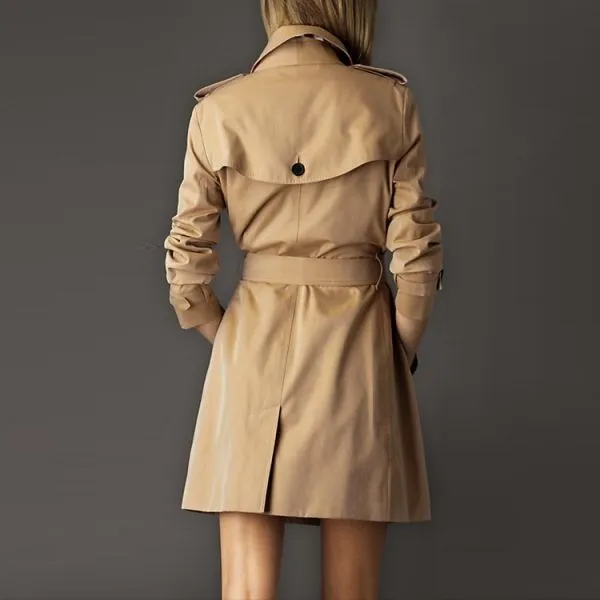 Women's Waterproof Trench Coat with Double Belt Buckle